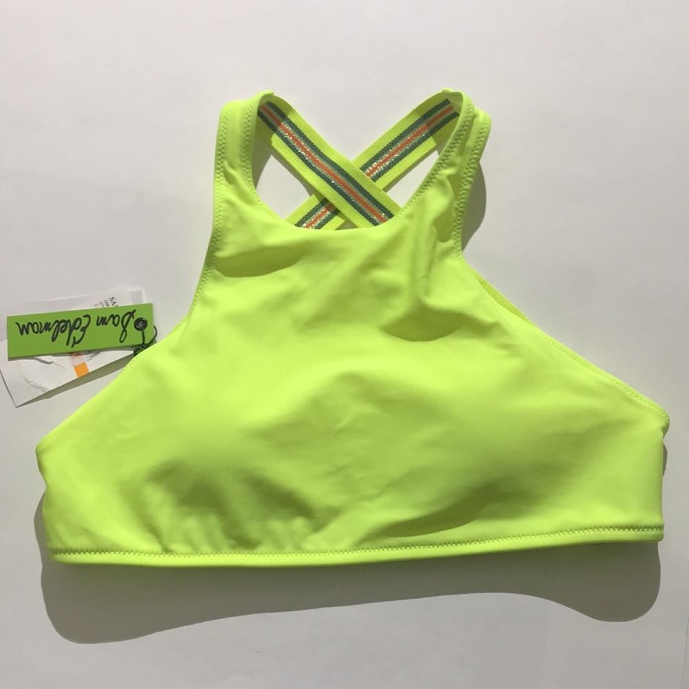 Sam Edelman criss cross halter top neon bathing suit bikini medium NEW top only